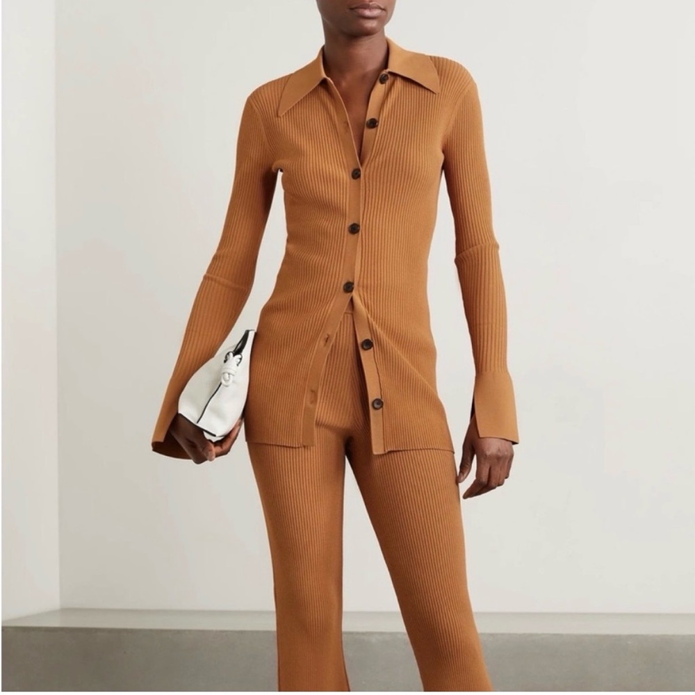 A.L.C. Brown Ribbed Button-Up Top - image 1